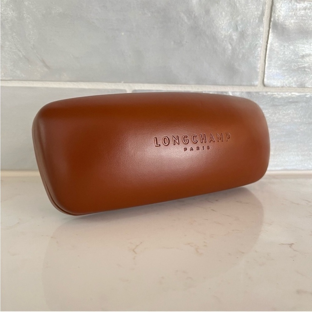 New Longchamp Paris Matte Dark Cognac Brown Clamshell Dome Sunglasses Case